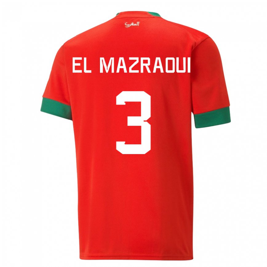 Gyermek Marokkói Noussair El Mazraoui #3 Piros Hazai Jersey 22-24 Mez Póló