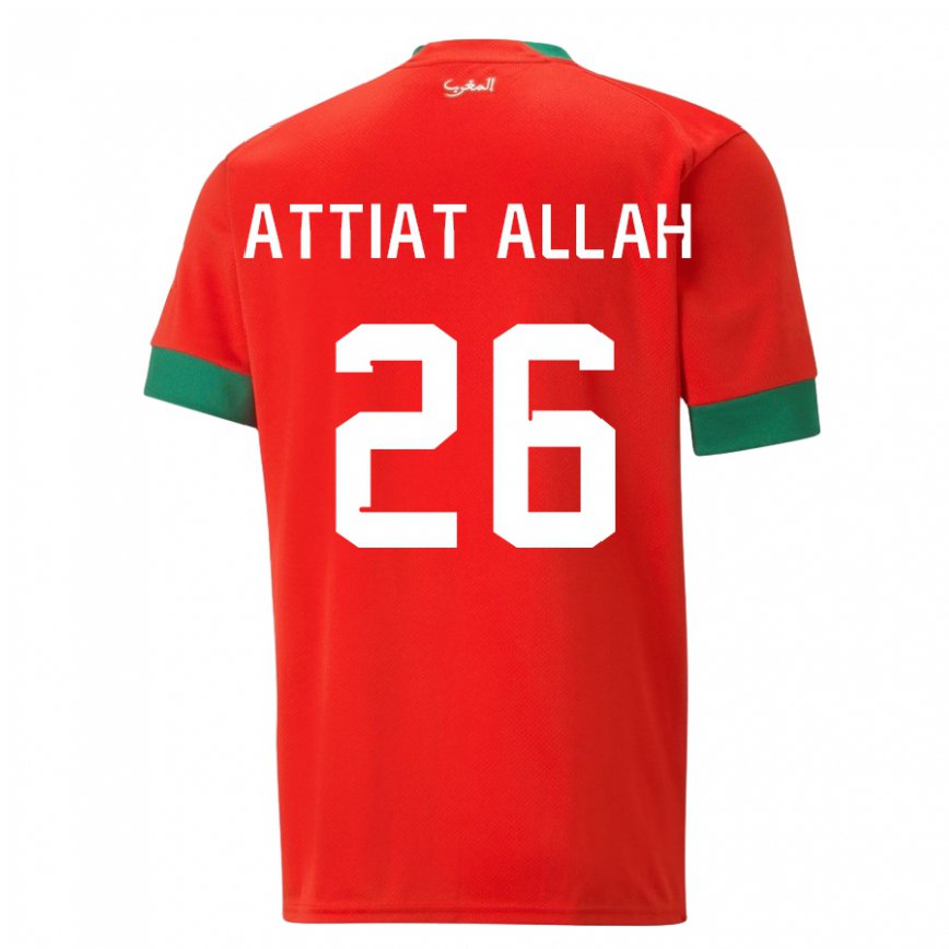 Gyermek Marokkói Yahia Attiat-allah #26 Piros Hazai Jersey 22-24 Mez Póló