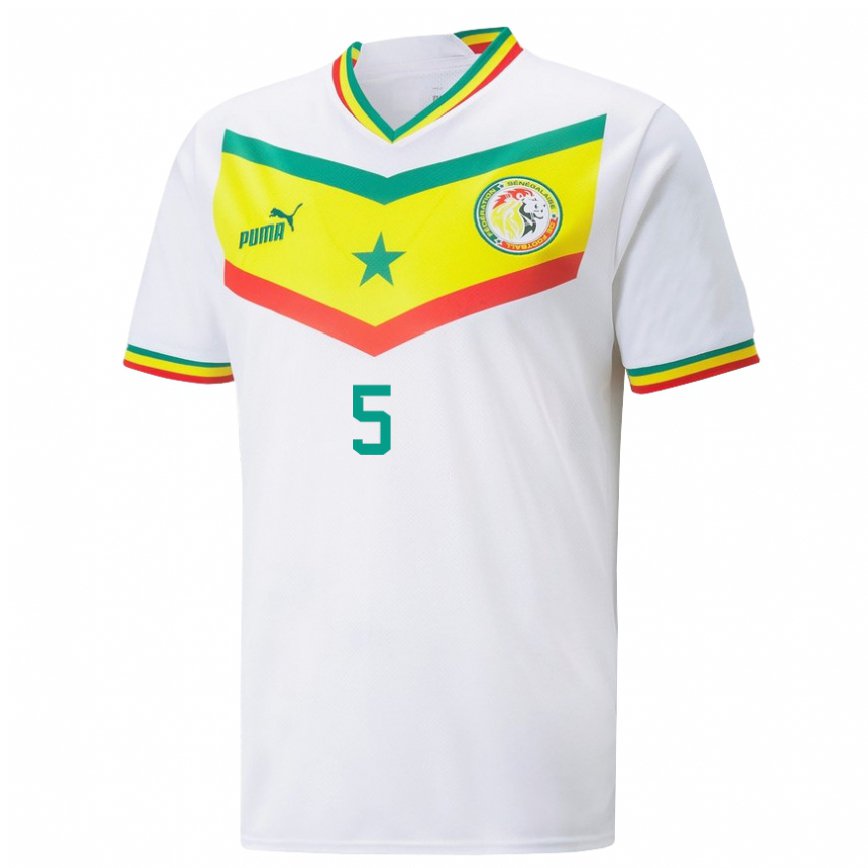 Gyermek Szenegáli Idrissa Gueye #5 Fehér Hazai Jersey 22-24 Mez Póló