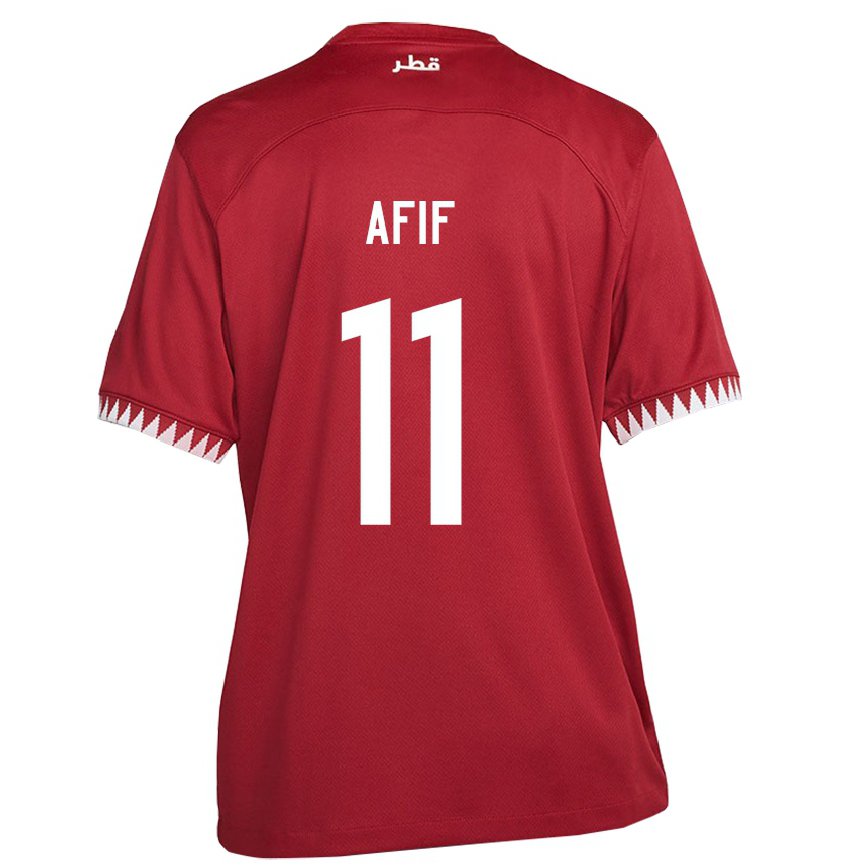 Gyermek Katari Akram Afif #11 Gesztenyebarna Hazai Jersey 22-24 Mez Póló