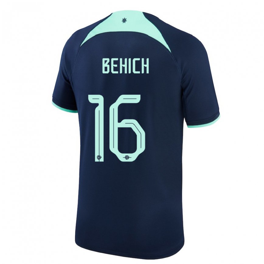 Gyermek Ausztrál Aziz Behich #16 Sötétkék Idegenbeli Jersey 22-24 Mez Póló