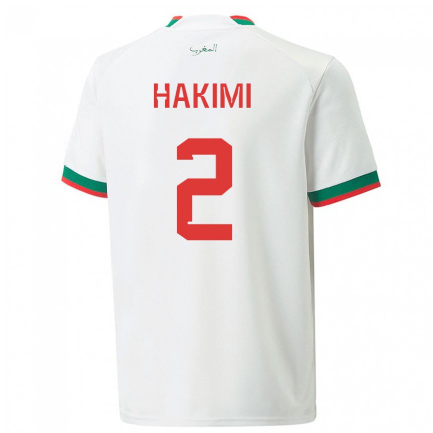 Gyermek Marokkói Achraf Hakimi #2 Fehér Idegenbeli Jersey 22-24 Mez Póló