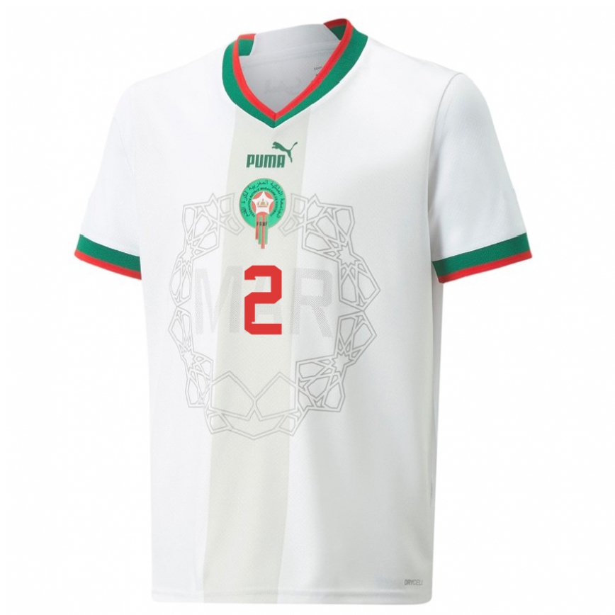 Gyermek Marokkói Achraf Hakimi #2 Fehér Idegenbeli Jersey 22-24 Mez Póló