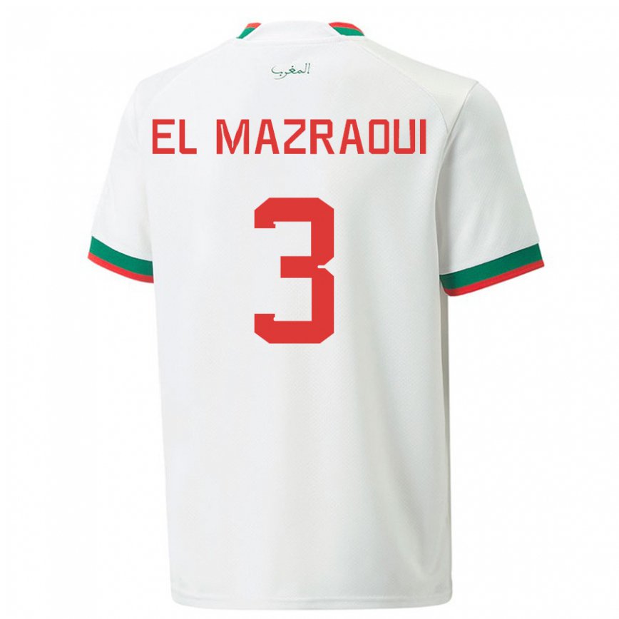 Gyermek Marokkói Noussair El Mazraoui #3 Fehér Idegenbeli Jersey 22-24 Mez Póló