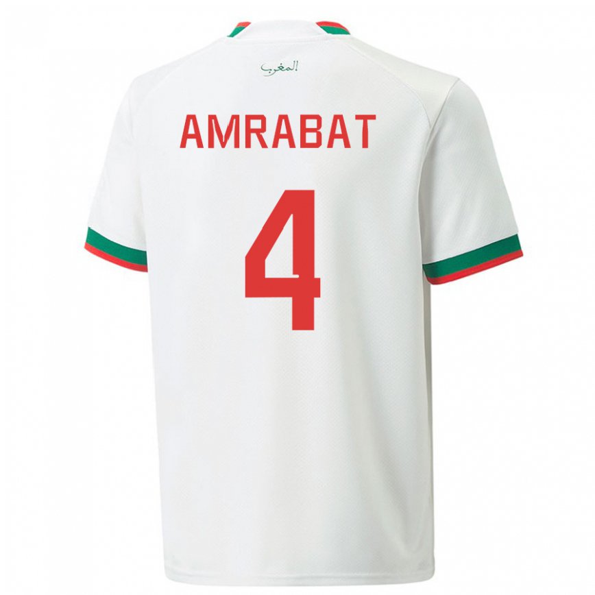 Gyermek Marokkói Soufiane Amrabat #4 Fehér Idegenbeli Jersey 22-24 Mez Póló