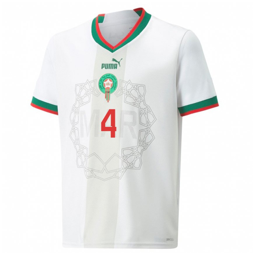 Gyermek Marokkói Soufiane Amrabat #4 Fehér Idegenbeli Jersey 22-24 Mez Póló