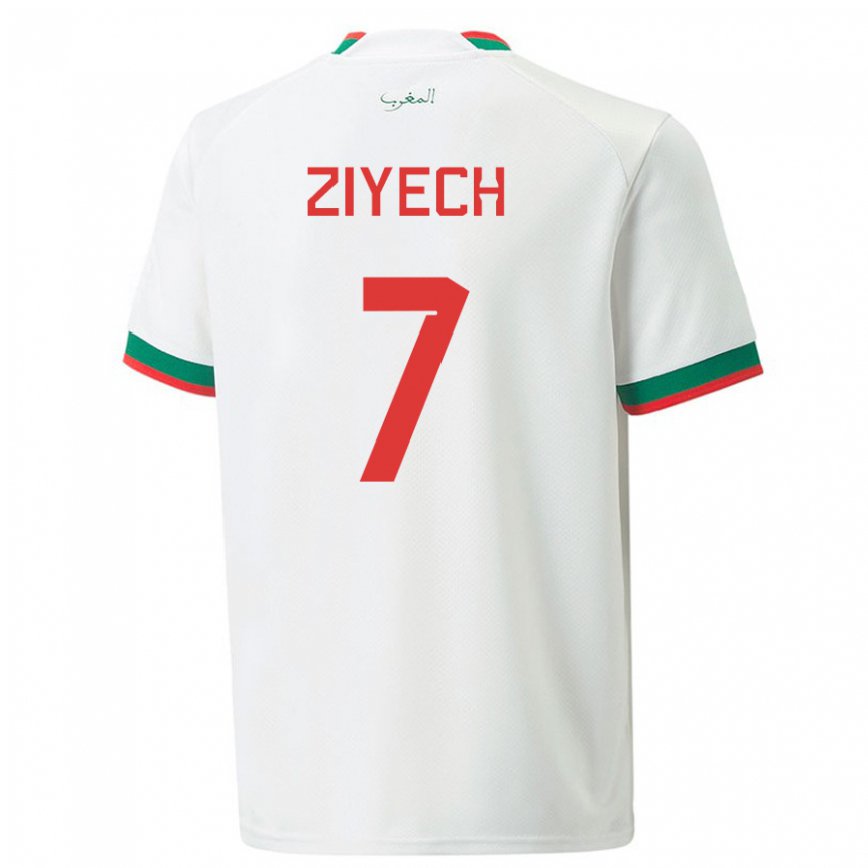 Gyermek Marokkói Hakim Ziyech #7 Fehér Idegenbeli Jersey 22-24 Mez Póló