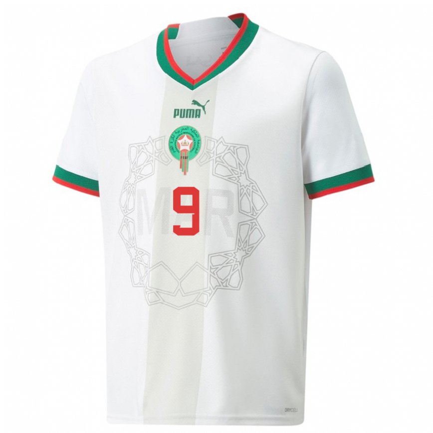 Gyermek Marokkói Munir El Haddadi #9 Fehér Idegenbeli Jersey 22-24 Mez Póló