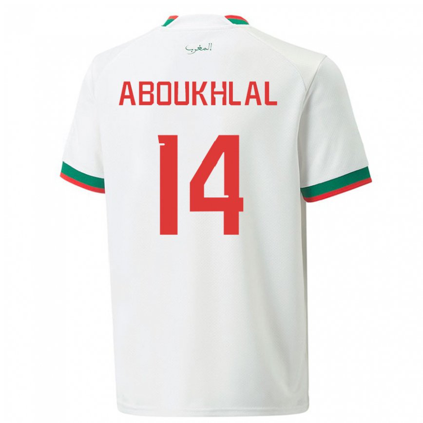 Gyermek Marokkói Zakaria Aboukhlal #14 Fehér Idegenbeli Jersey 22-24 Mez Póló