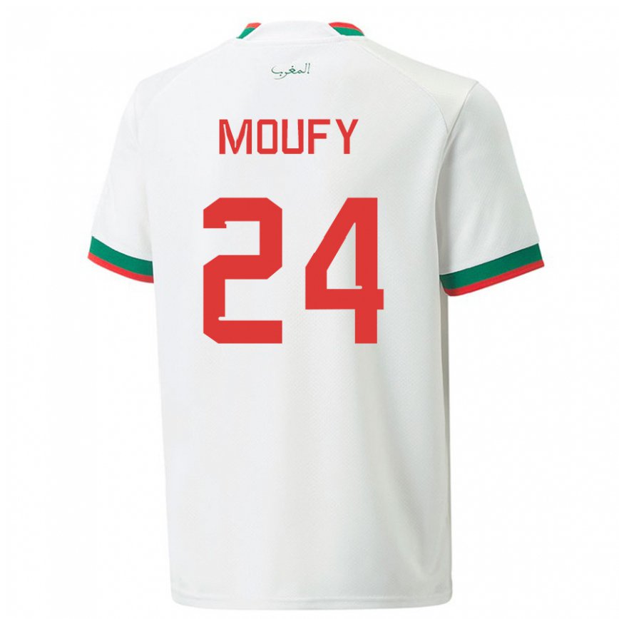 Gyermek Marokkói Fahd Moufy #24 Fehér Idegenbeli Jersey 22-24 Mez Póló