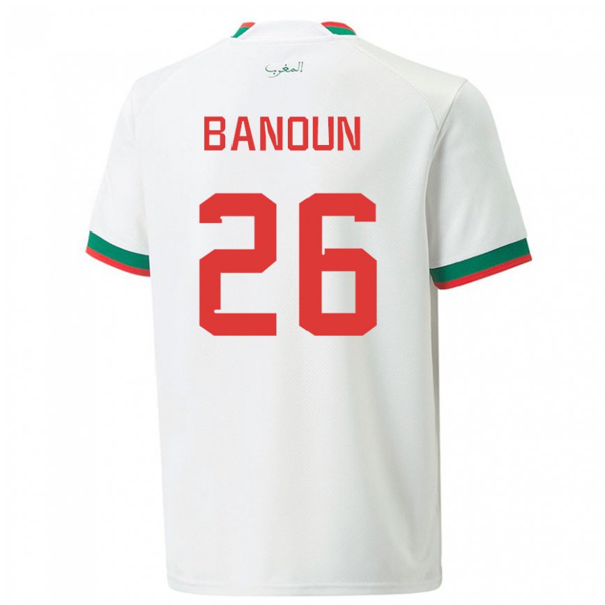 Gyermek Marokkói Badr Banoun #26 Fehér Idegenbeli Jersey 22-24 Mez Póló