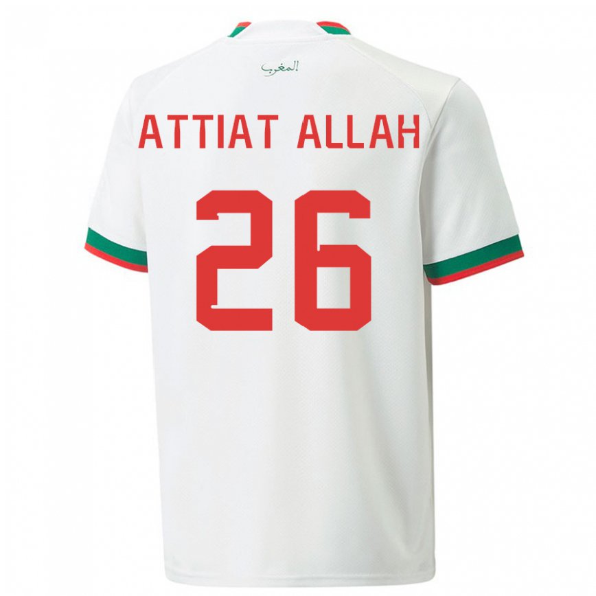 Gyermek Marokkói Yahia Attiat-allah #26 Fehér Idegenbeli Jersey 22-24 Mez Póló