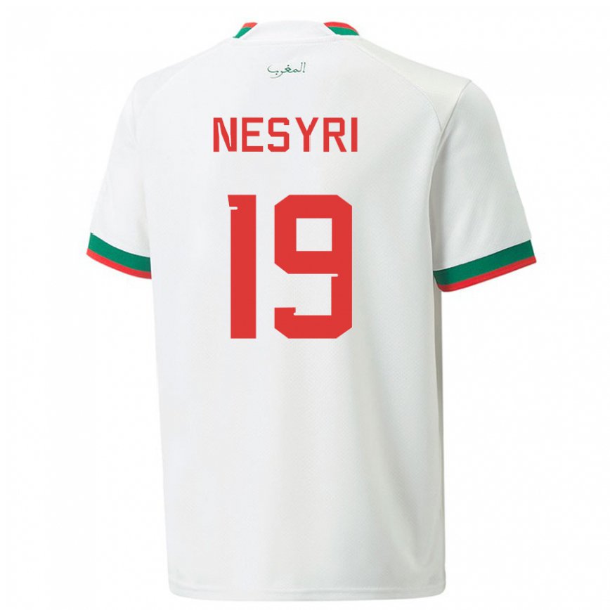 Gyermek Marokkói Youssef En-nesyri #19 Fehér Idegenbeli Jersey 22-24 Mez Póló