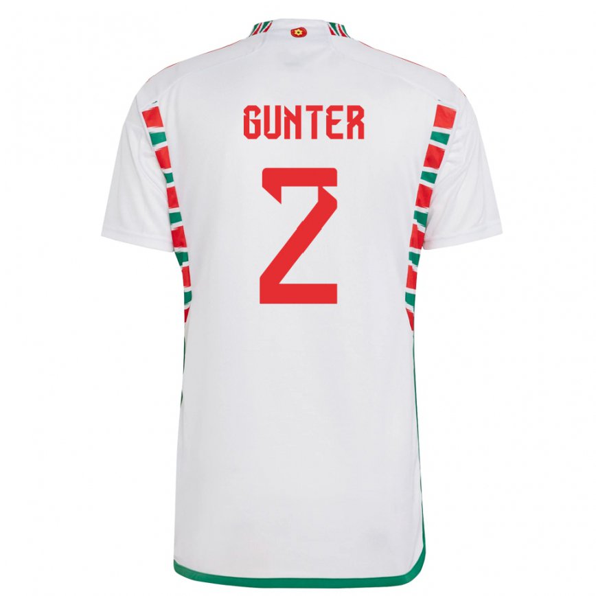 Gyermek Walesi Chris Gunter #2 Fehér Idegenbeli Jersey 22-24 Mez Póló