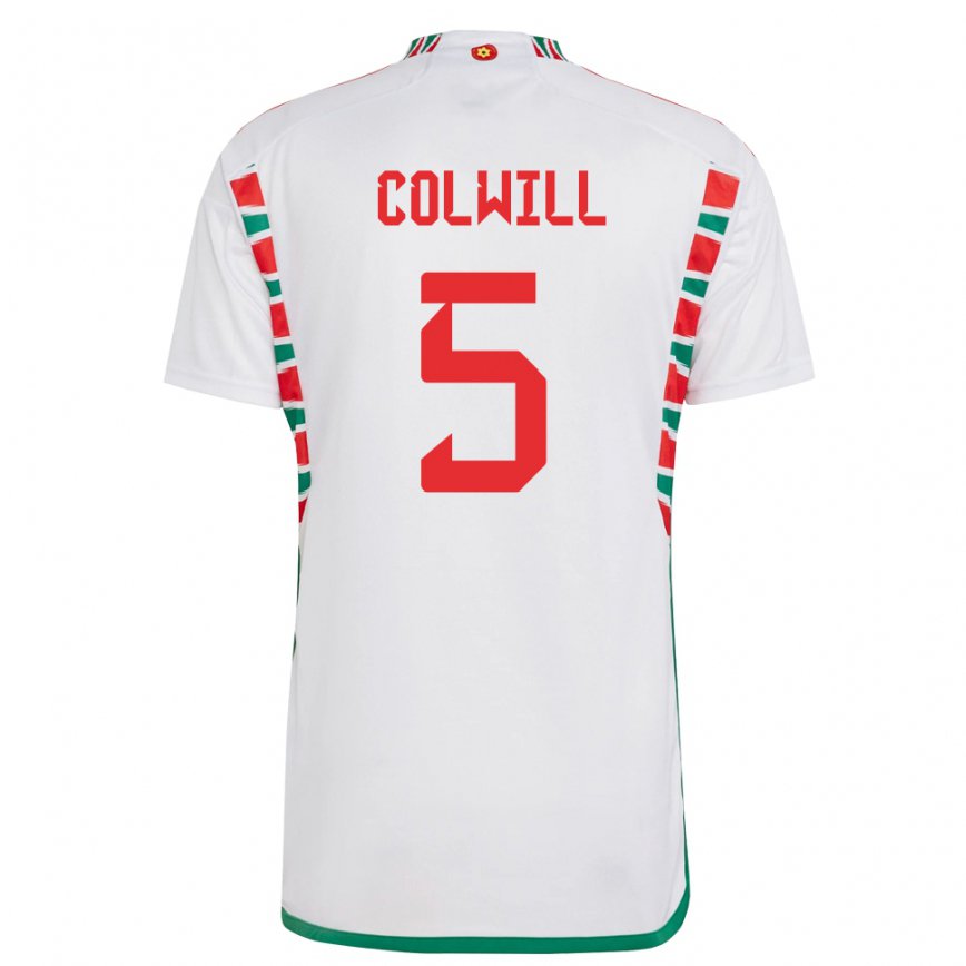 Gyermek Walesi Rubin Colwill #5 Fehér Idegenbeli Jersey 22-24 Mez Póló