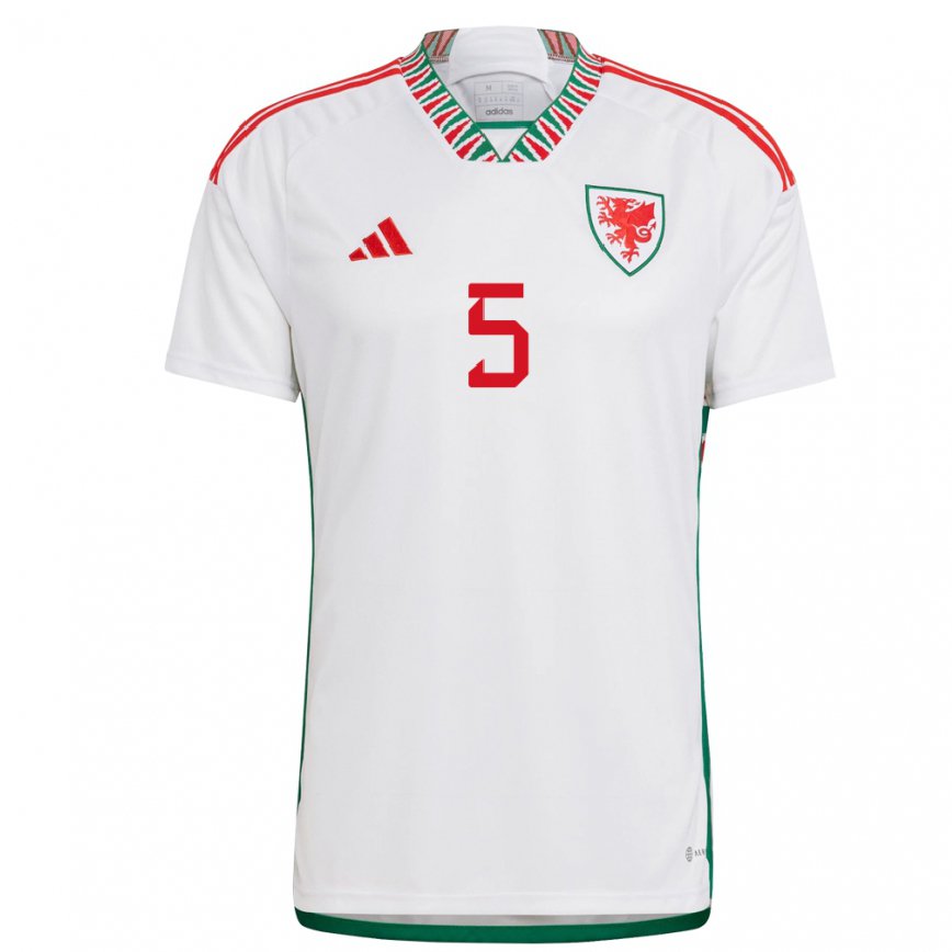 Gyermek Walesi Rubin Colwill #5 Fehér Idegenbeli Jersey 22-24 Mez Póló