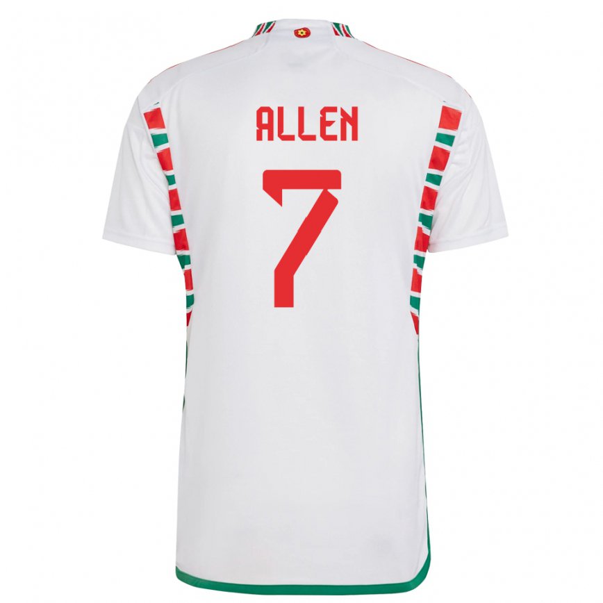 Gyermek Walesi Joe Allen #7 Fehér Idegenbeli Jersey 22-24 Mez Póló