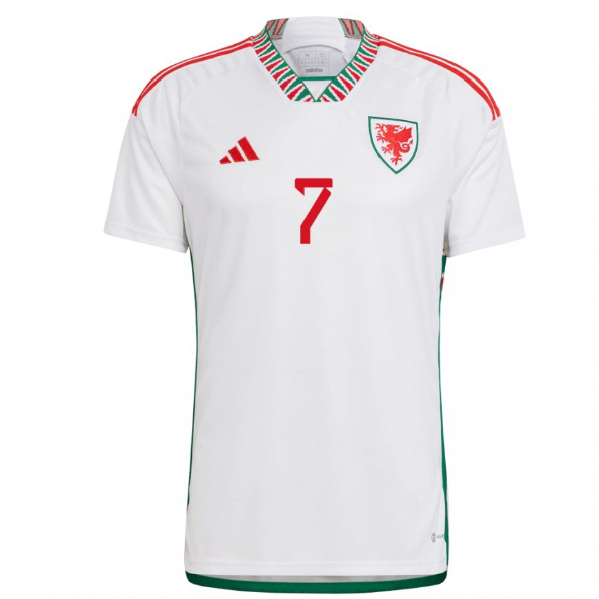 Gyermek Walesi Joe Allen #7 Fehér Idegenbeli Jersey 22-24 Mez Póló