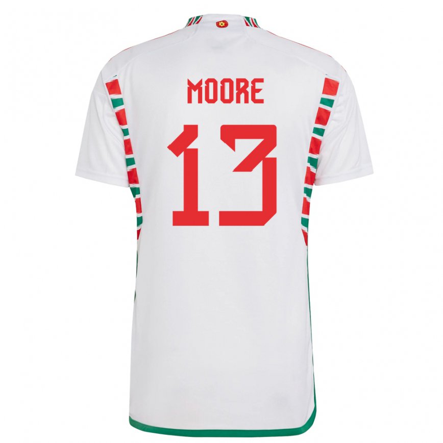 Gyermek Walesi Kieffer Moore #13 Fehér Idegenbeli Jersey 22-24 Mez Póló