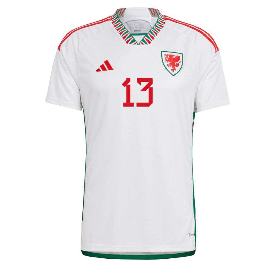 Gyermek Walesi Kieffer Moore #13 Fehér Idegenbeli Jersey 22-24 Mez Póló