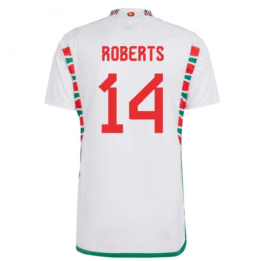 Gyermek Walesi Connor Roberts #14 Fehér Idegenbeli Jersey 22-24 Mez Póló