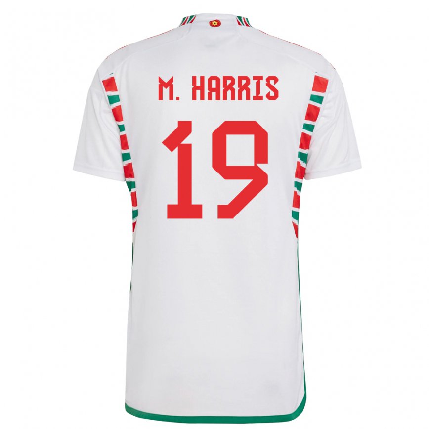 Gyermek Walesi Mark Harris #19 Fehér Idegenbeli Jersey 22-24 Mez Póló