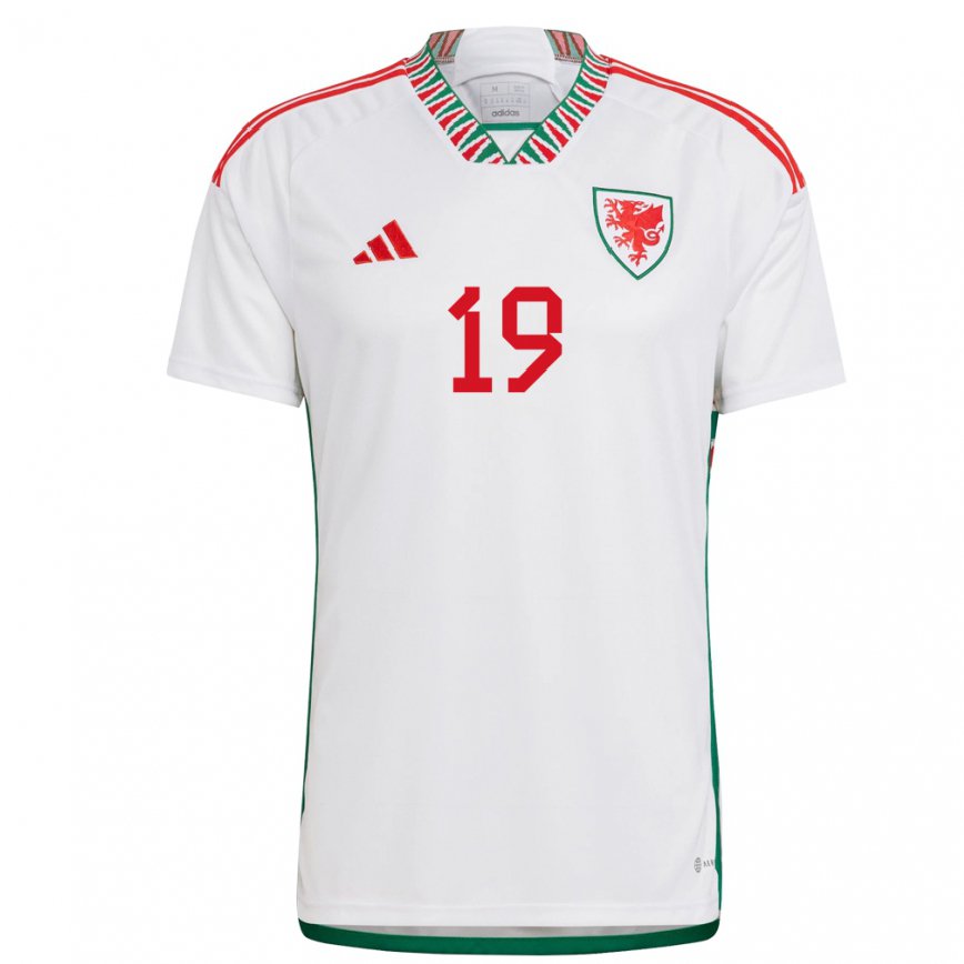 Gyermek Walesi Mark Harris #19 Fehér Idegenbeli Jersey 22-24 Mez Póló