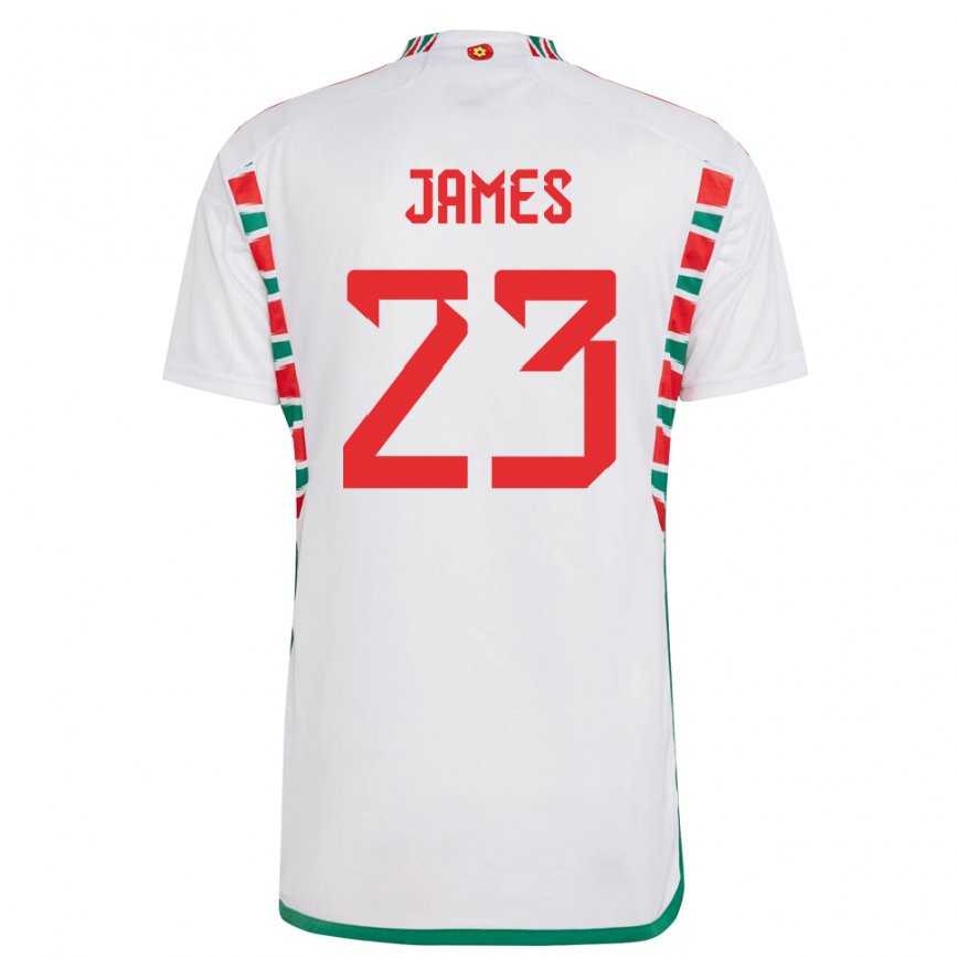 Gyermek Walesi Jordan James #23 Fehér Idegenbeli Jersey 22-24 Mez Póló