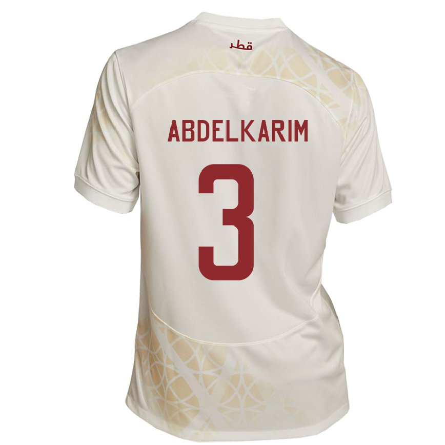 Gyermek Katari Abdelkarim Hassan #3 Arany Bézs Idegenbeli Jersey 22-24 Mez Póló