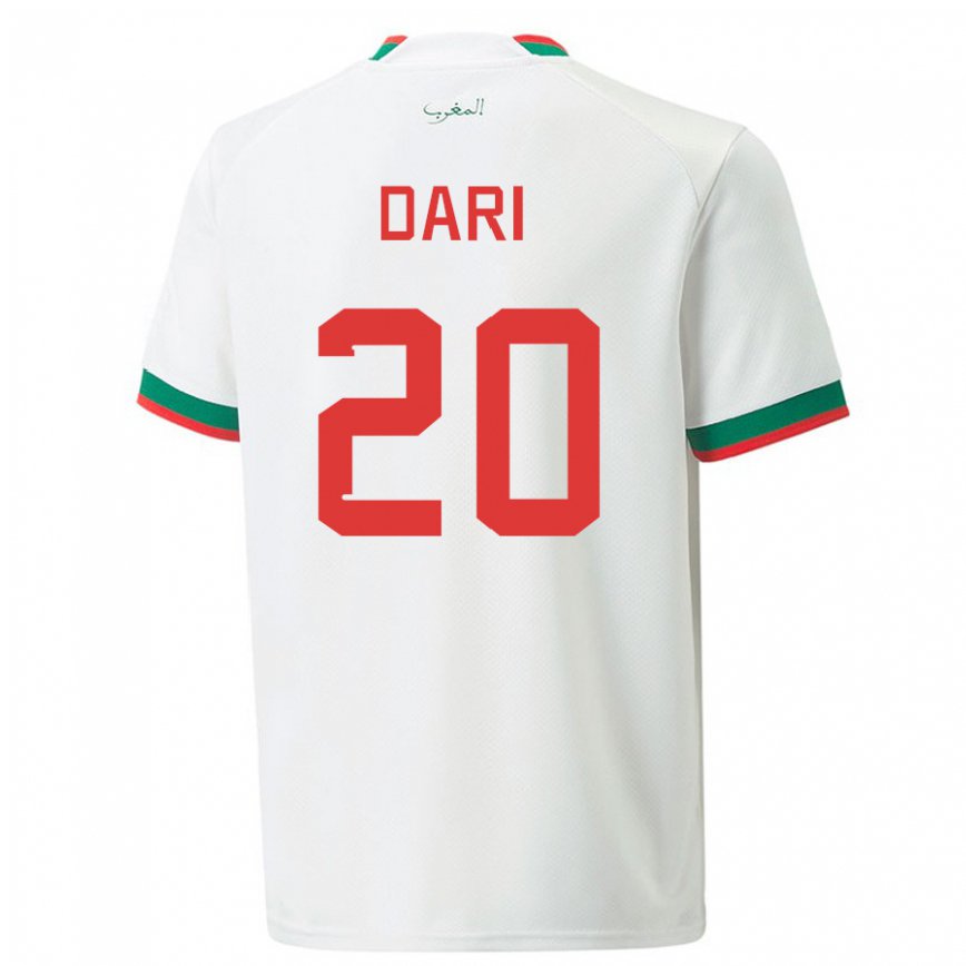 Férfi Marokkói Achraf Dari #20 Fehér Idegenbeli Jersey 22-24 Mez Póló