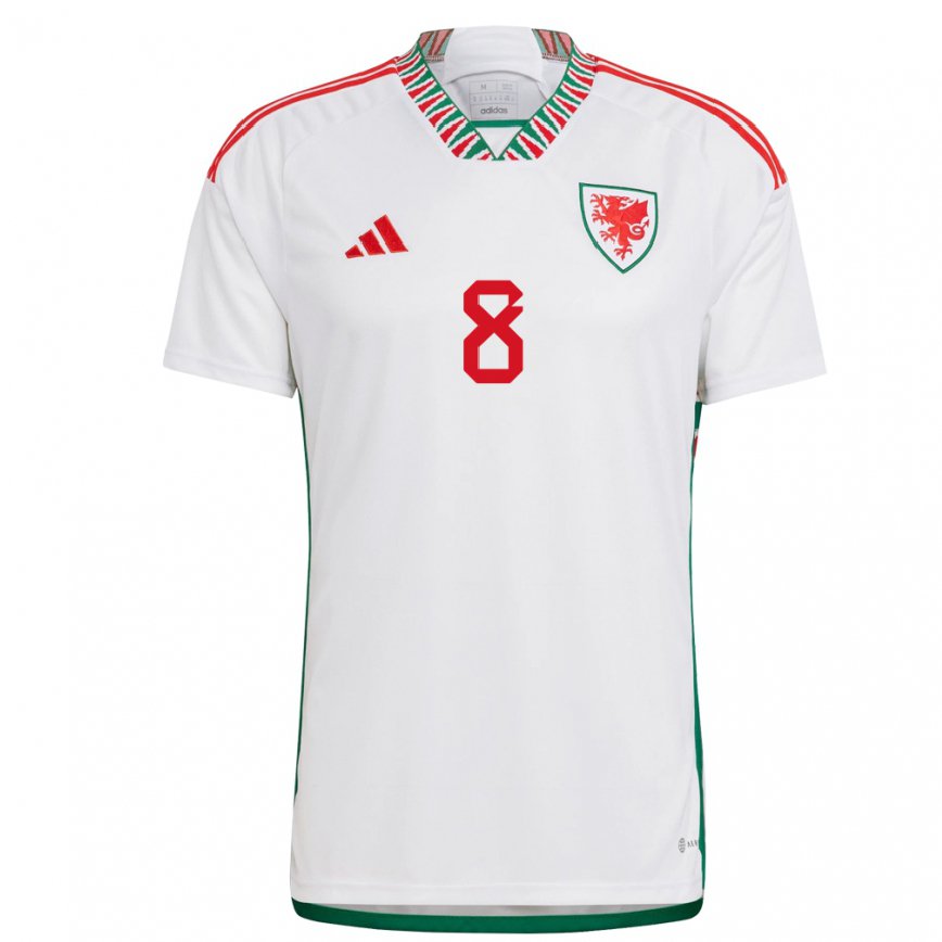 Férfi Walesi Matt Smith #8 Fehér Idegenbeli Jersey 22-24 Mez Póló