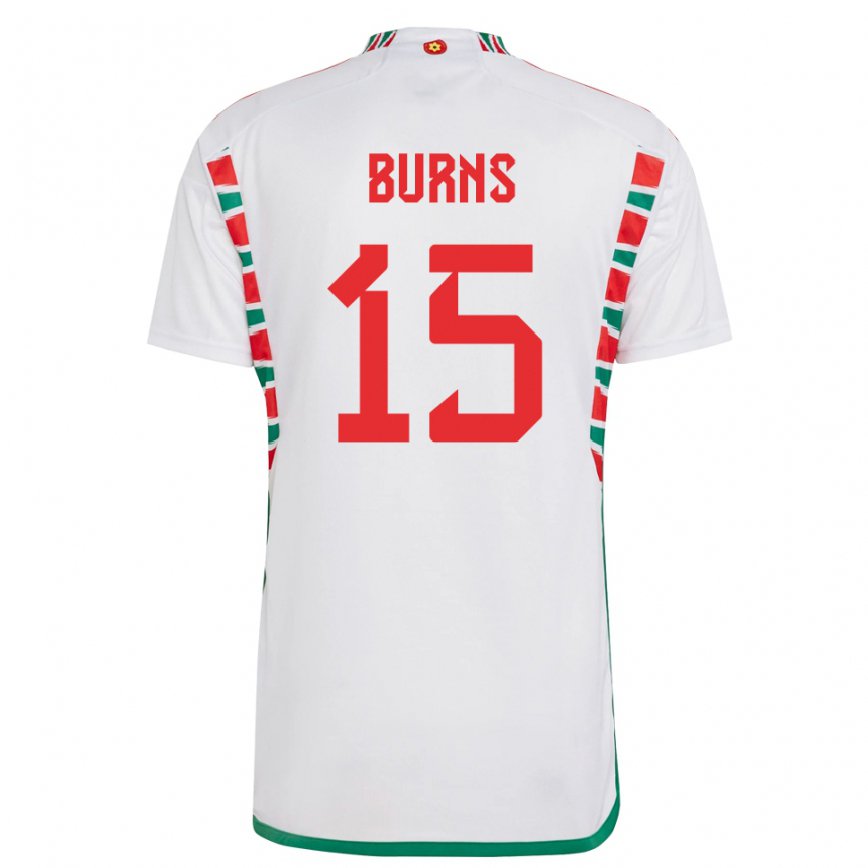 Férfi Walesi Wes Burns #15 Fehér Idegenbeli Jersey 22-24 Mez Póló