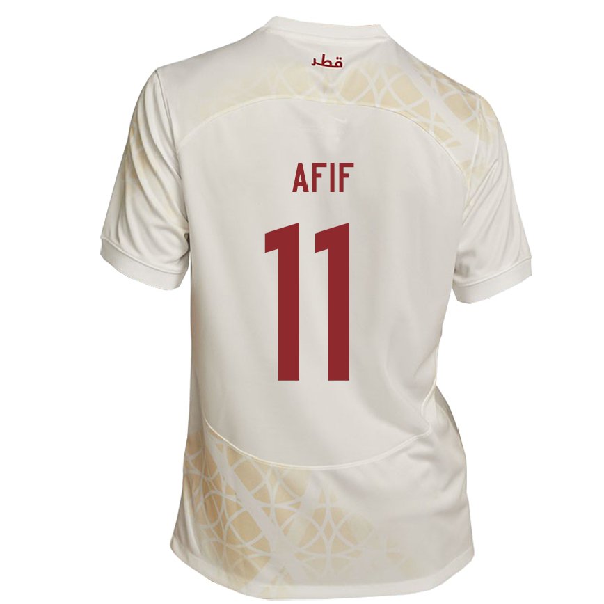 Férfi Katari Akram Afif #11 Arany Bézs Idegenbeli Jersey 22-24 Mez Póló