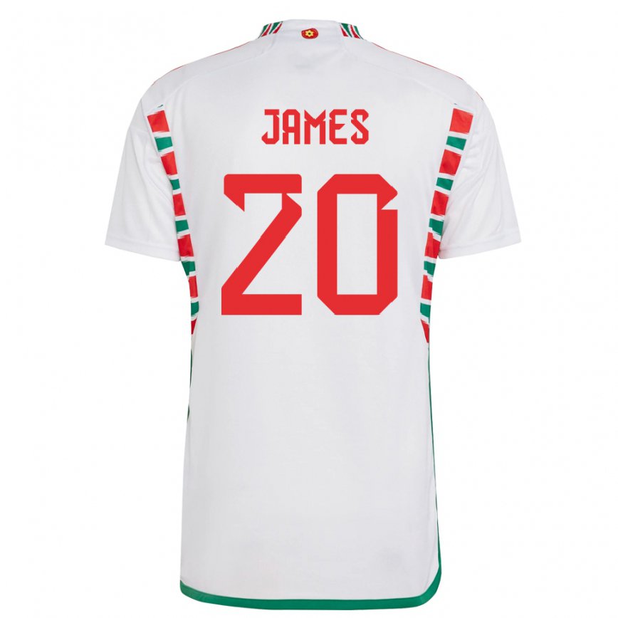 Női Walesi Daniel James #20 Fehér Idegenbeli Jersey 22-24 Mez Póló