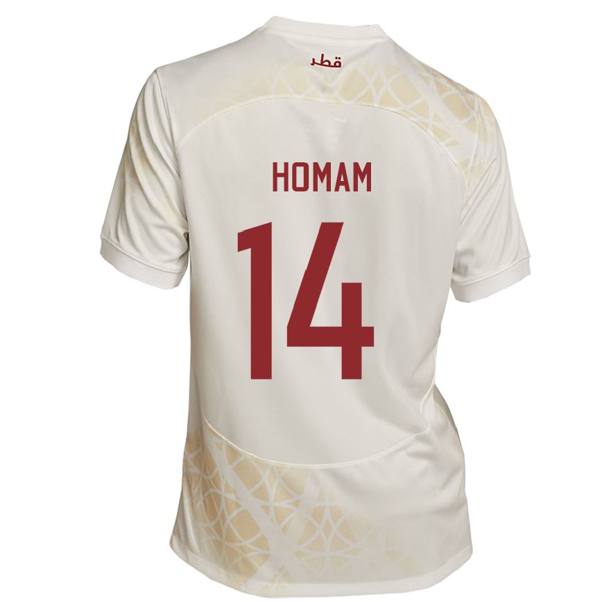 Női Katari Homam Ahmed #14 Arany Bézs Idegenbeli Jersey 22-24 Mez Póló