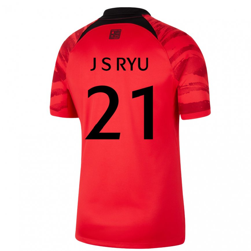 Gyermek Dél-koreai Ryu Ji Soo #21 Piros Fekete Hazai Jersey 22-24 Mez Póló