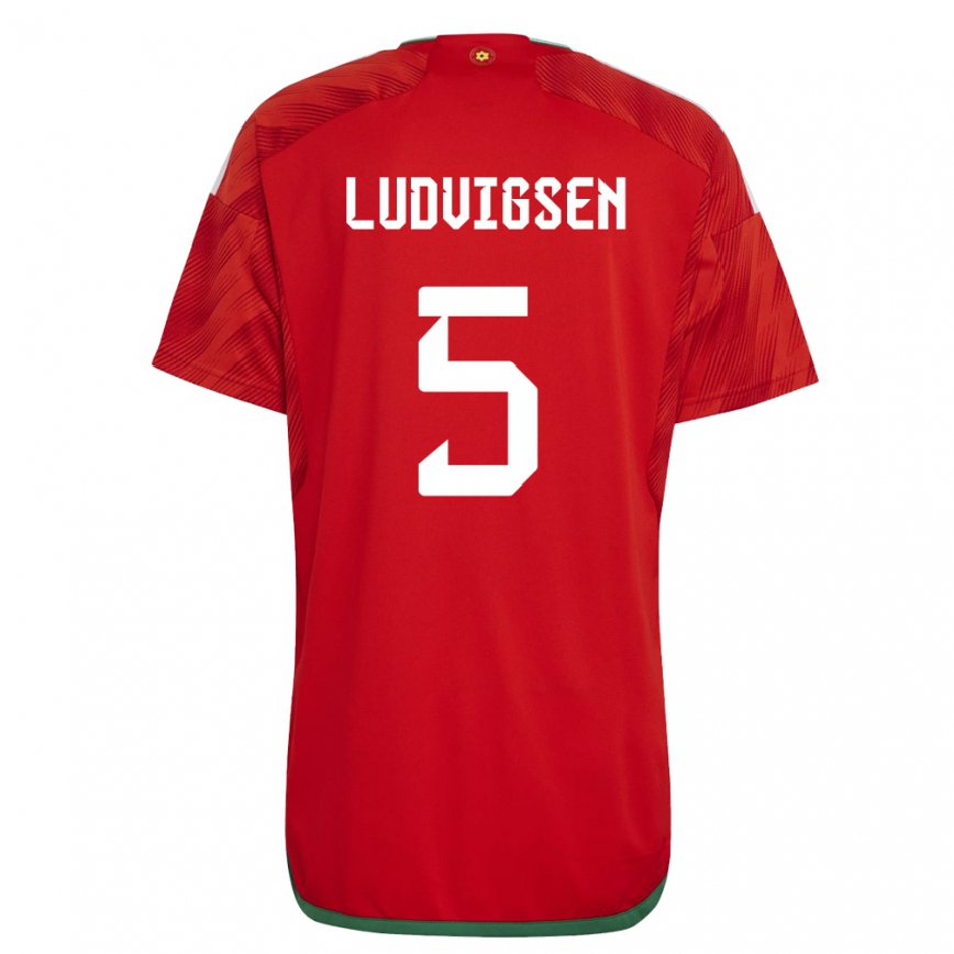 Gyermek Walesi Kai Ludvigsen #5 Piros Hazai Jersey 22-24 Mez Póló