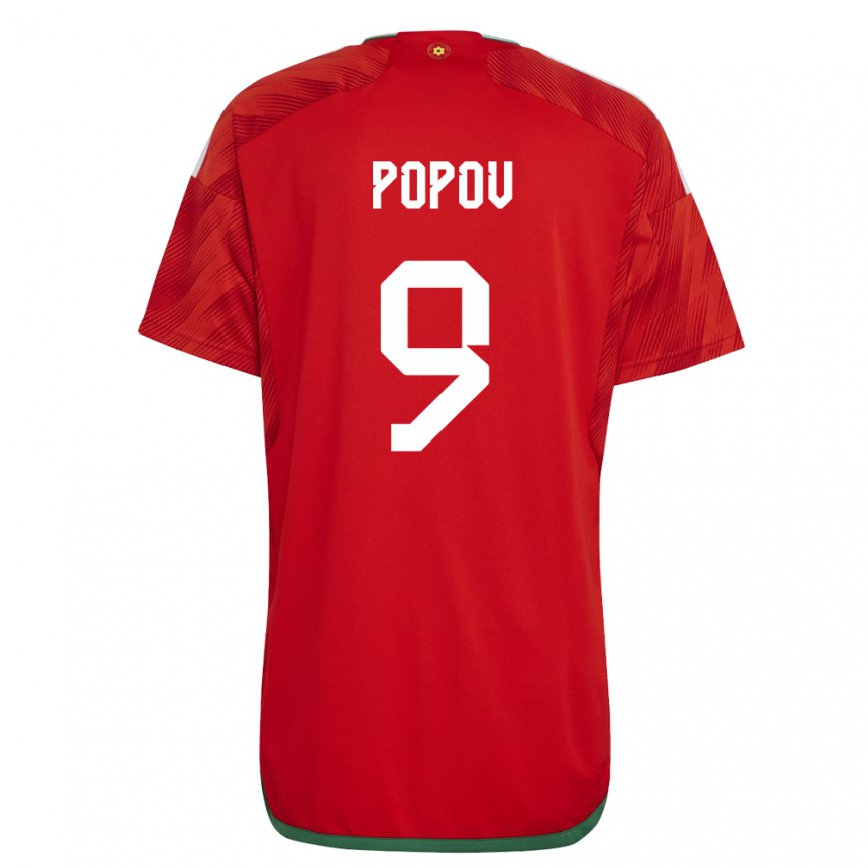 Gyermek Walesi Christopher Popov #9 Piros Hazai Jersey 22-24 Mez Póló