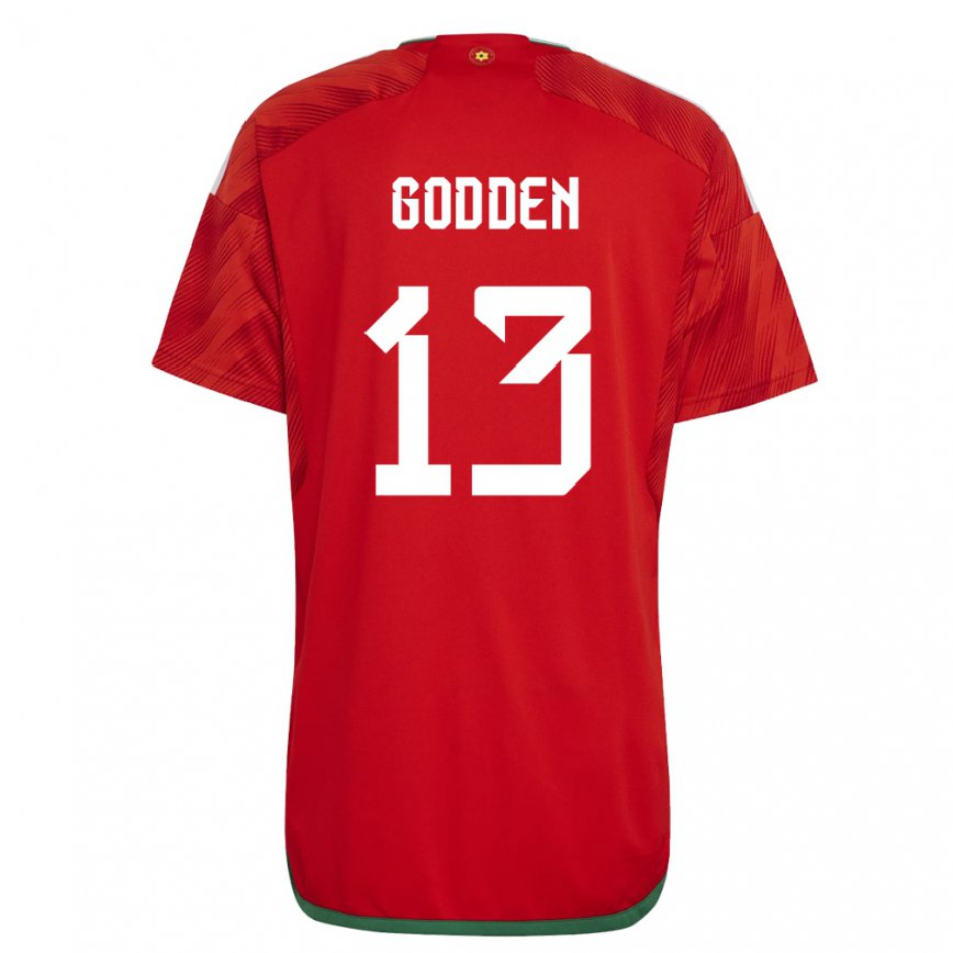 Gyermek Walesi Scott Godden #13 Piros Hazai Jersey 22-24 Mez Póló