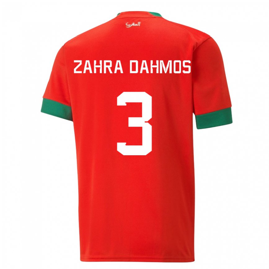 Gyermek Marokkói Fatima Zahra Dahmos #3 Piros Hazai Jersey 22-24 Mez Póló