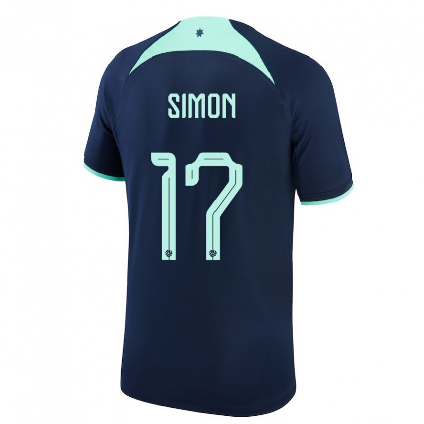 Gyermek Ausztrál Kyah Simon #17 Sötétkék Idegenbeli Jersey 22-24 Mez Póló