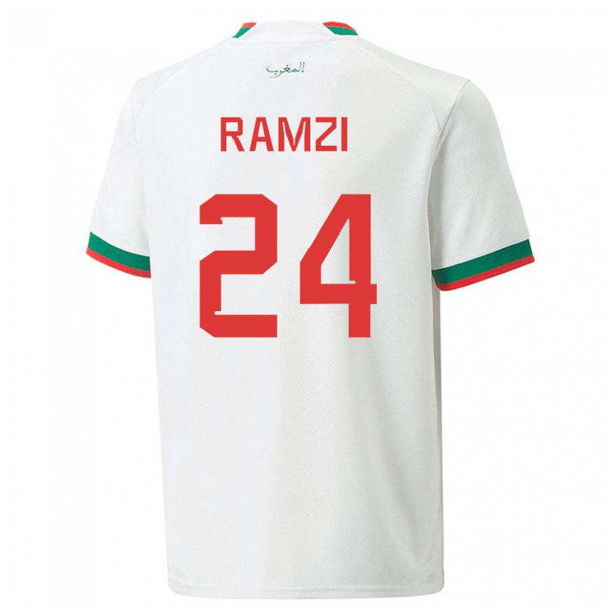 Gyermek Marokkói Achraf Ramzi #24 Fehér Idegenbeli Jersey 22-24 Mez Póló