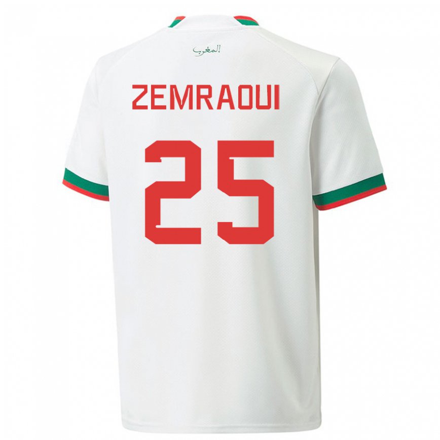 Gyermek Marokkói Oussama Zemraoui #25 Fehér Idegenbeli Jersey 22-24 Mez Póló