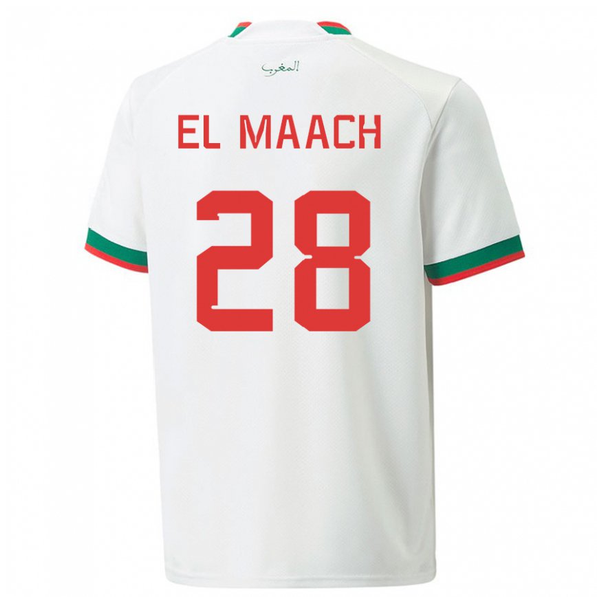 Gyermek Marokkói Fouad El Maach #28 Fehér Idegenbeli Jersey 22-24 Mez Póló