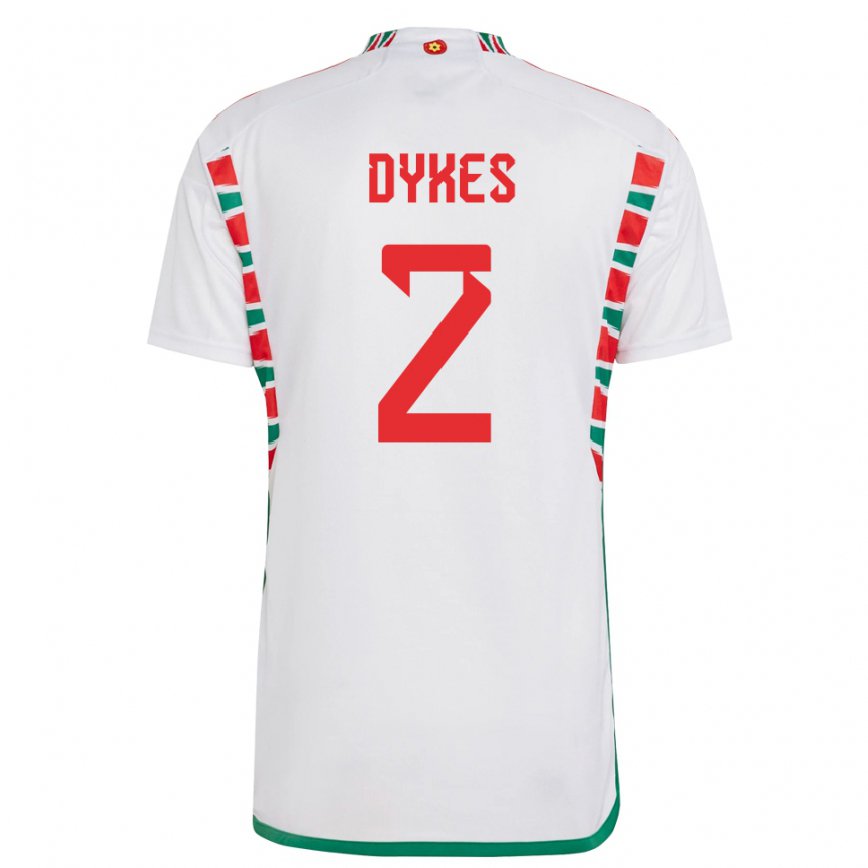 Gyermek Walesi Loren Dykes #2 Fehér Idegenbeli Jersey 22-24 Mez Póló