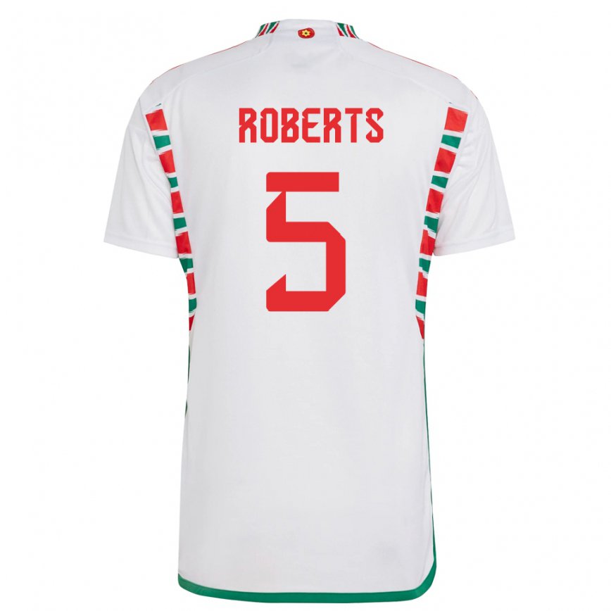 Gyermek Walesi Rhiannon Roberts #5 Fehér Idegenbeli Jersey 22-24 Mez Póló