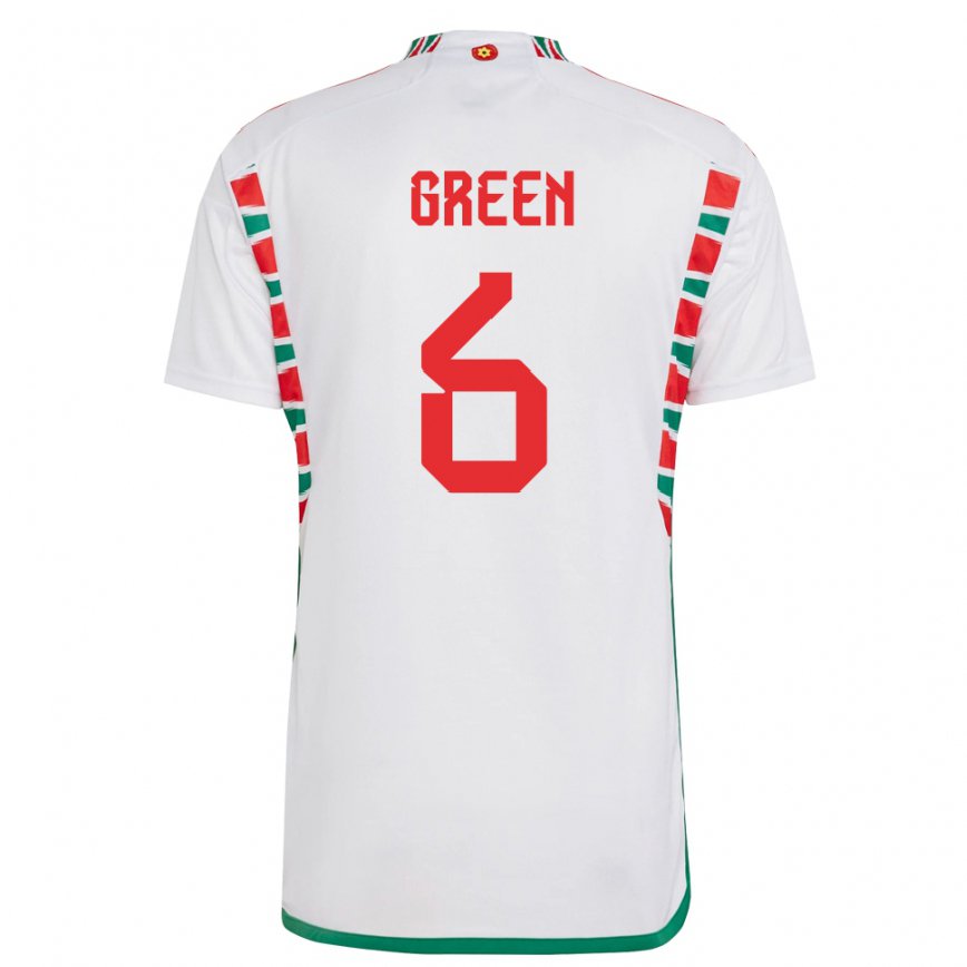 Gyermek Walesi Josephine Green #6 Fehér Idegenbeli Jersey 22-24 Mez Póló