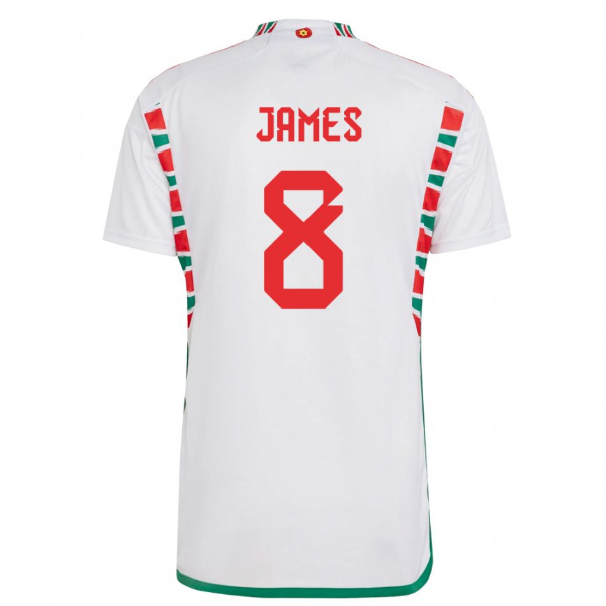 Gyermek Walesi Angharad James #8 Fehér Idegenbeli Jersey 22-24 Mez Póló