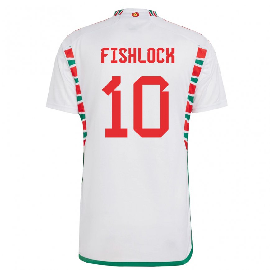 Gyermek Walesi Jessica Fishlock #10 Fehér Idegenbeli Jersey 22-24 Mez Póló