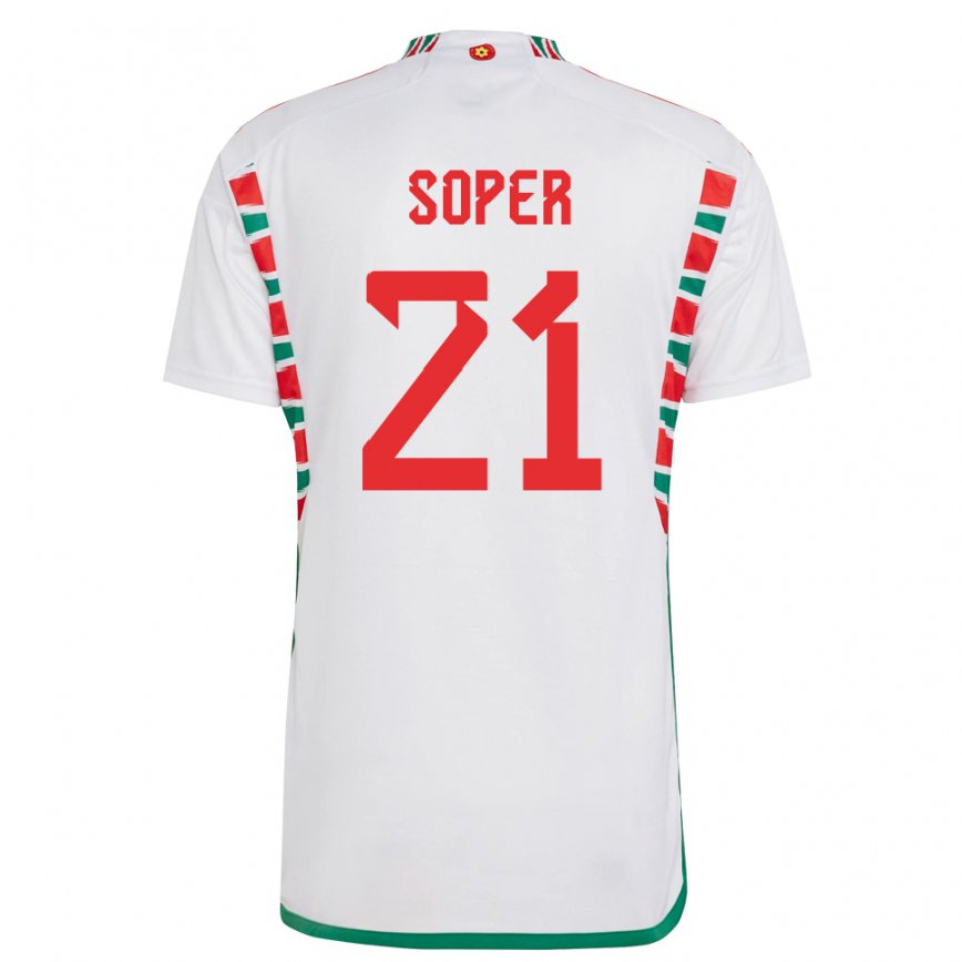 Gyermek Walesi Poppy Soper #21 Fehér Idegenbeli Jersey 22-24 Mez Póló